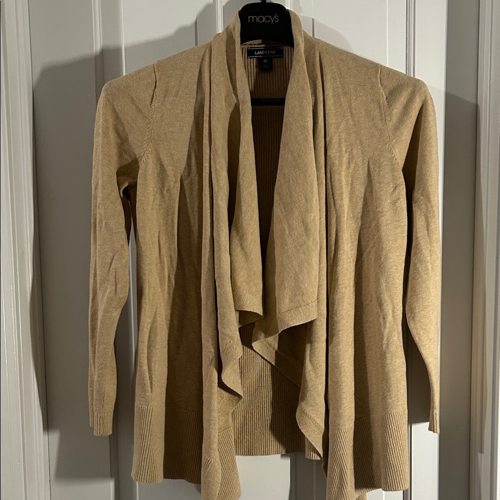 Lands' End Women's Tan Open Front Cardigan
